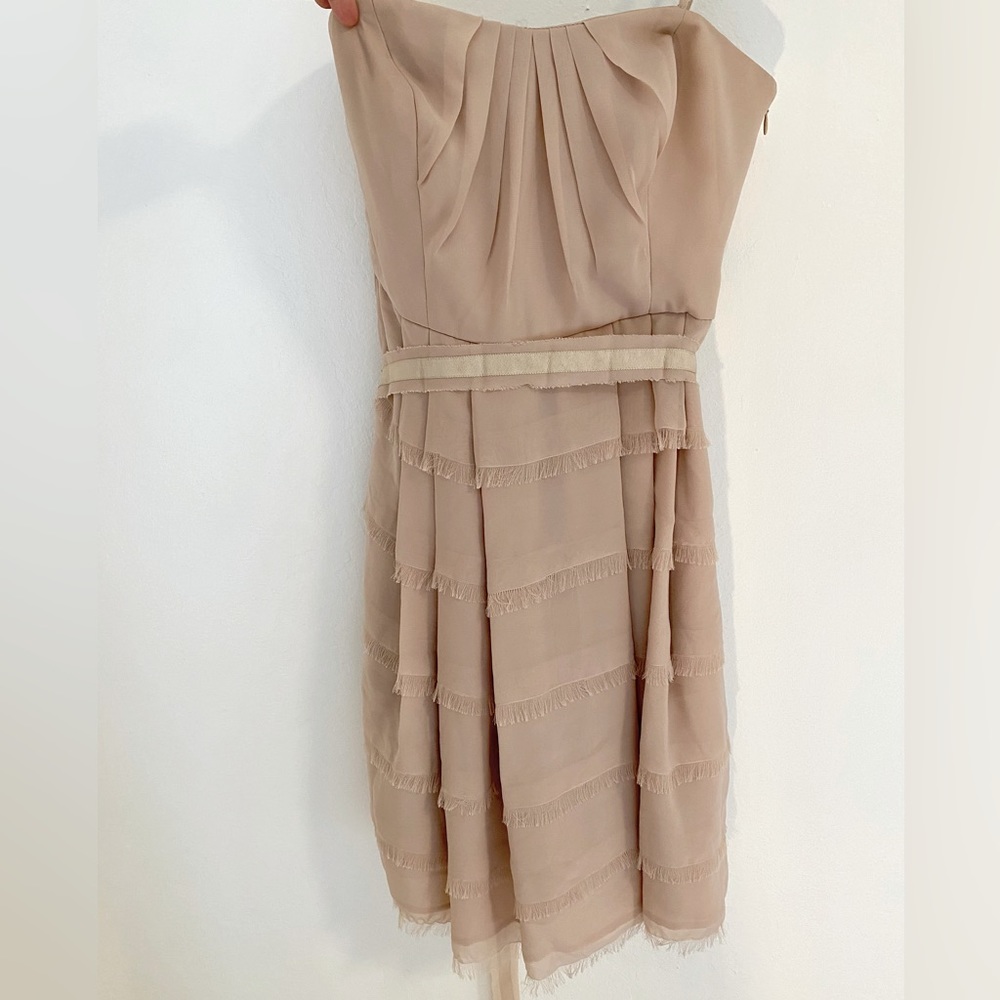 Ann Taylor strapless fringe tiered dress nude almond size 2